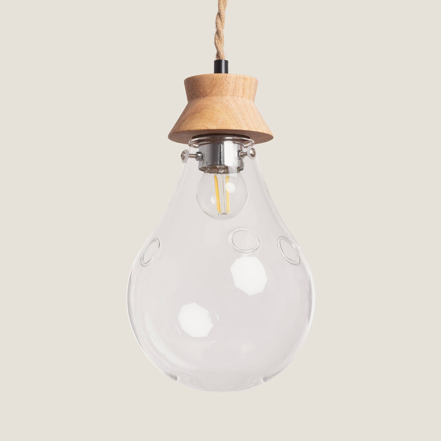Závěsná lampa ze dřeva a skla Kathu Bumbieris