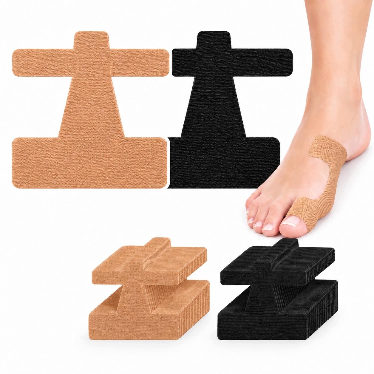 Plastry Korekcyjne Na Haluksy Kinesiotaping Tejpy Beżowe I Czarne 40SZT