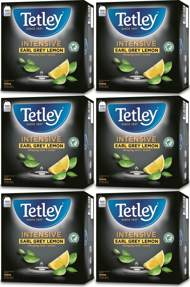Tetley Intensive Earl Grey Lemon herbata czarna 100 szt Torebki x6
