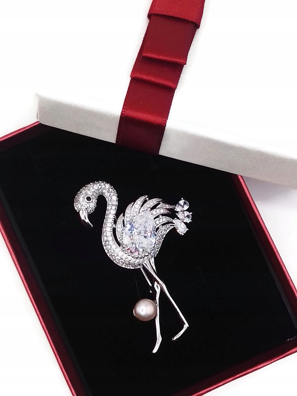 Luxusní Brož Brož S Plameňákem Plameňák Rhodium Dárek Krabička