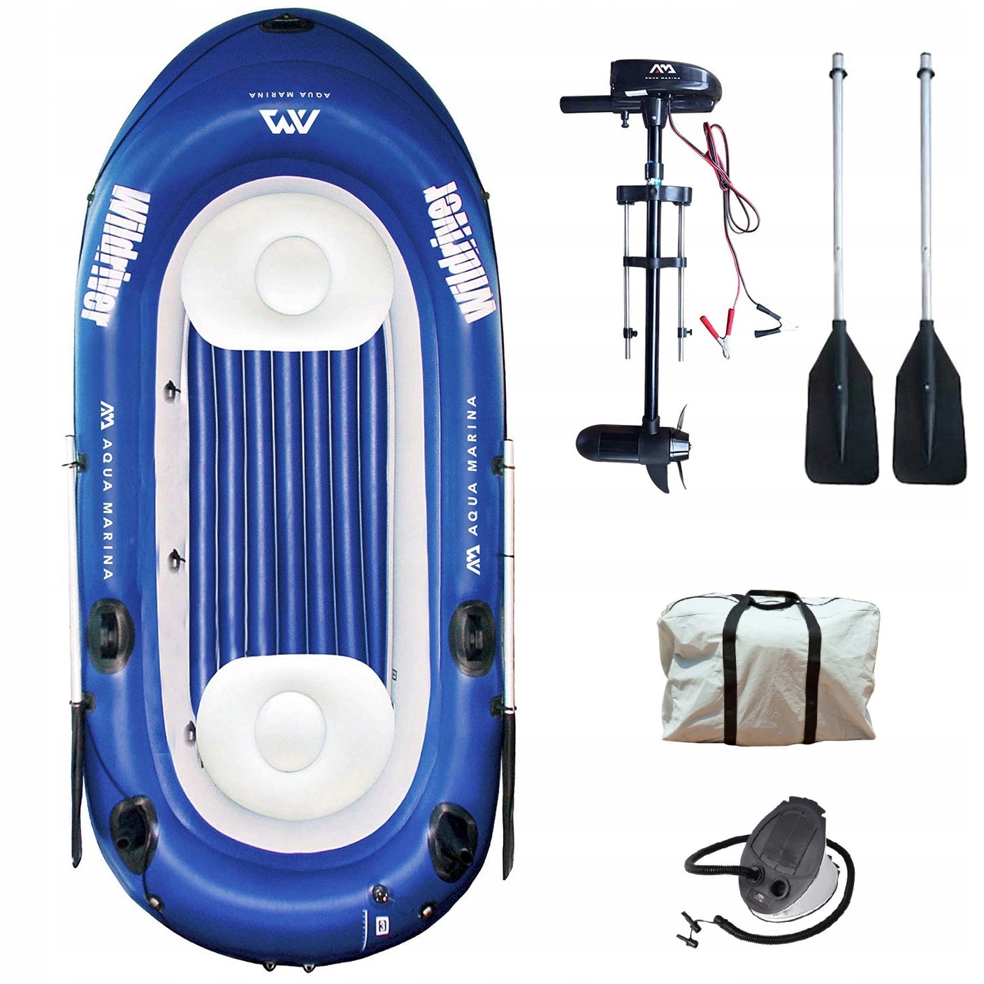 Ponton Aqua Marina Wildriver 283 cm z silnikiem wiosłami wędkarski dmuchany