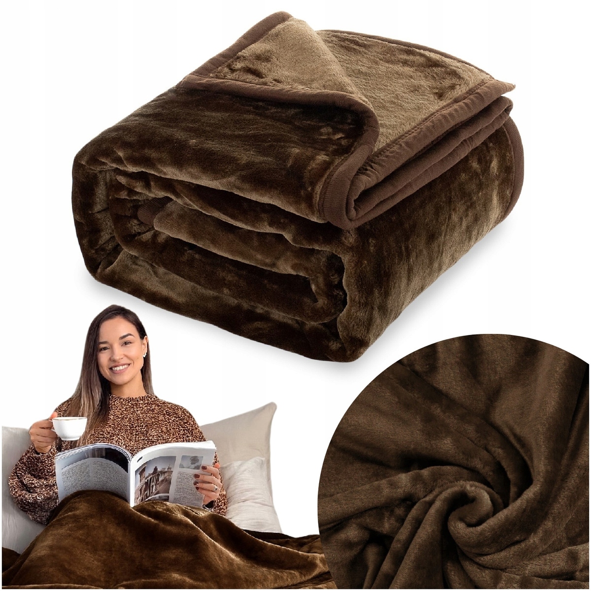 Deka 200x220 akrylová jednobarevná teplá Tlustá pléd na postel Yasemin hnědá