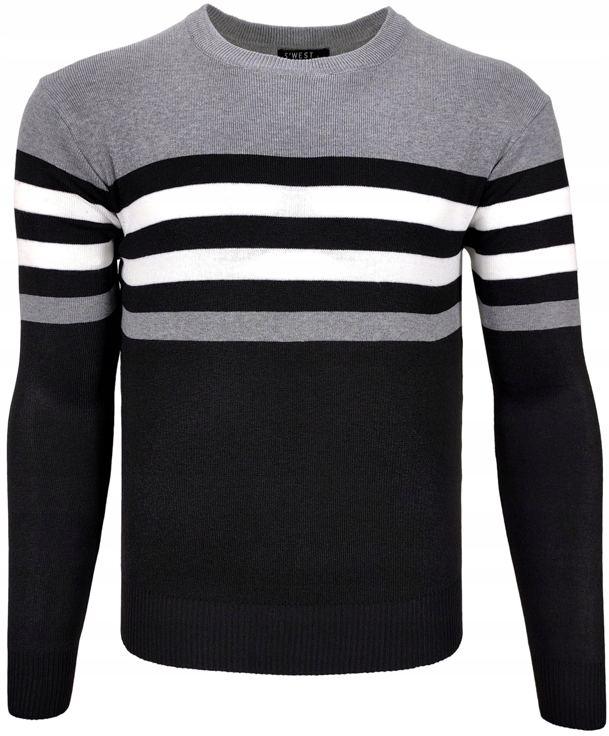 

Sweter męski wełniany w paski szary O287 r. 3XL