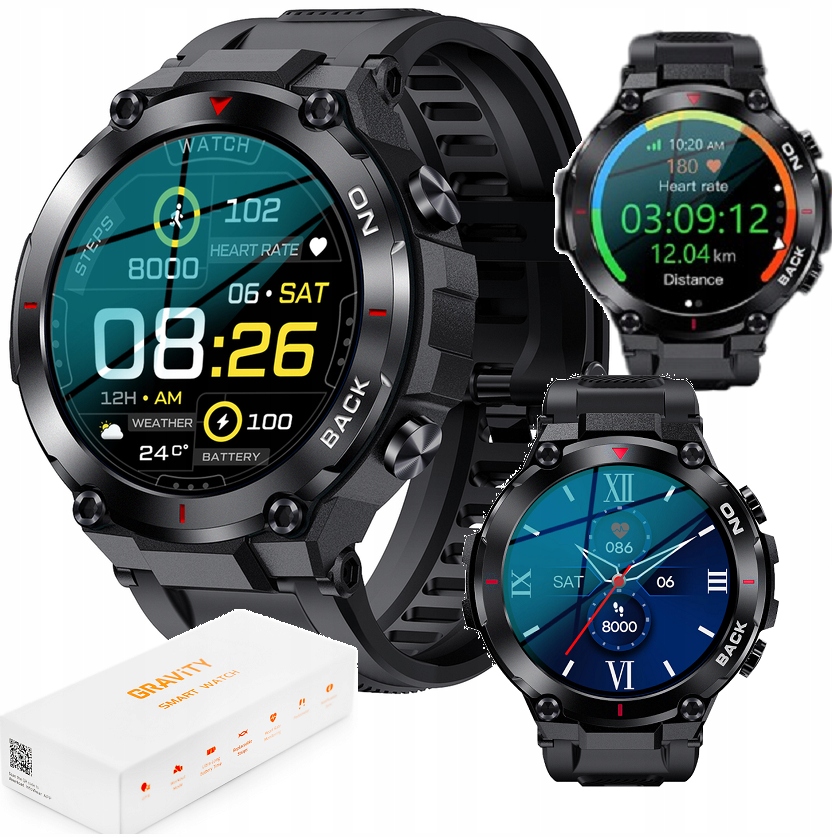 Smartwatch Z Gps Zegarek Męski Sportowy Mocna Bateria 480mAh Ładowarka