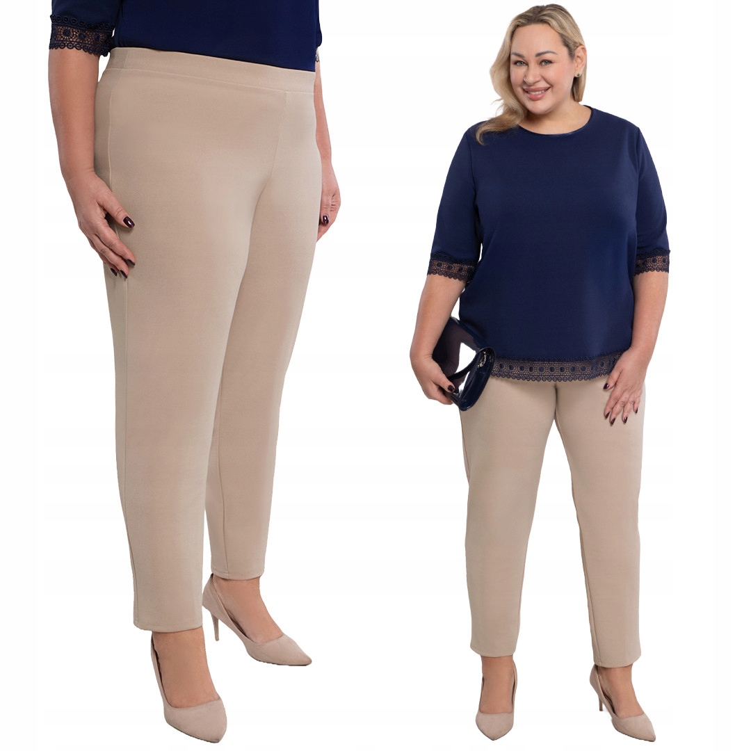 Beżowe wizytowe spodnie plus size rozmiar 56