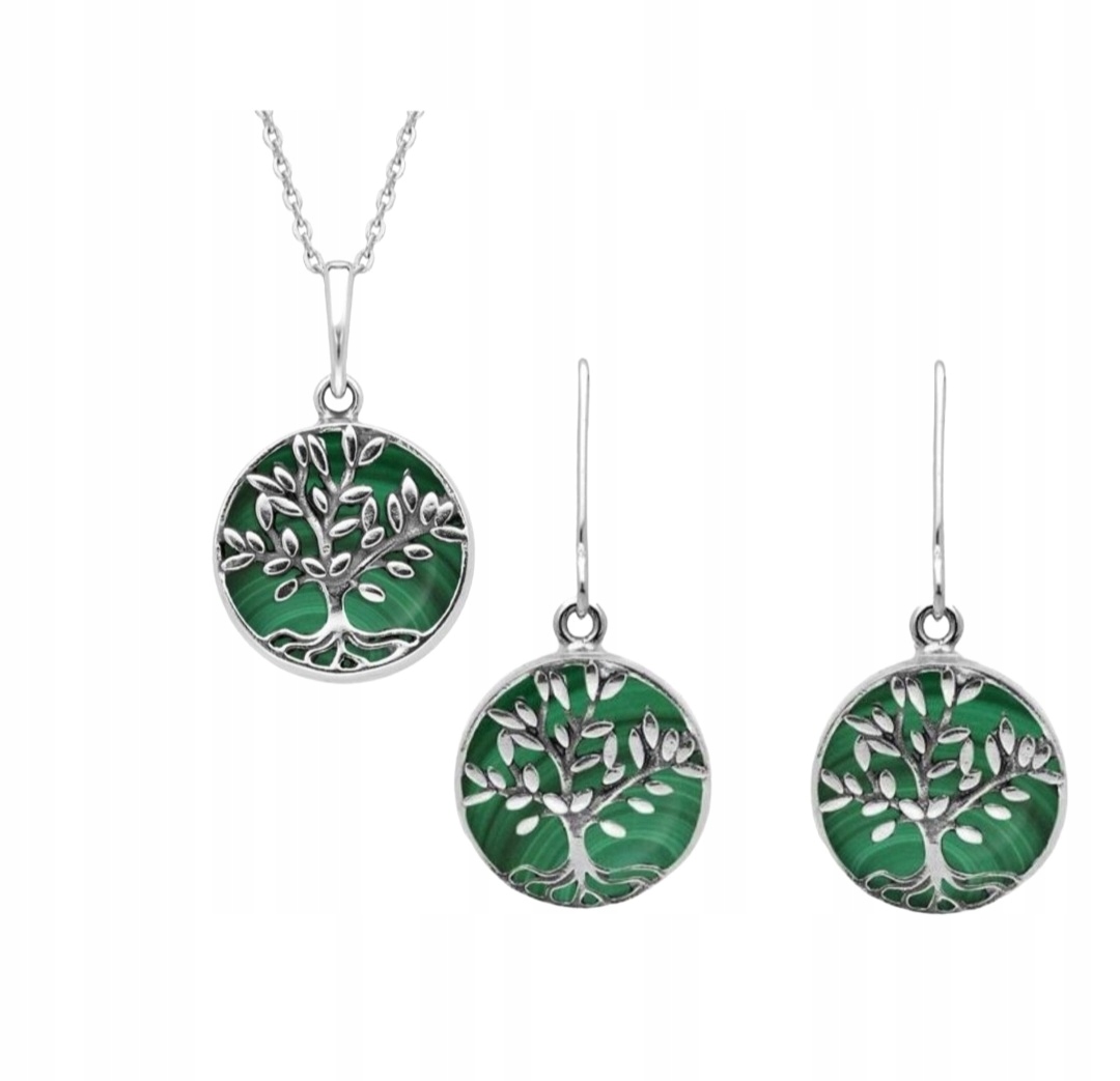Komplet Šperků Stříbro Malachit Náušnice Přívěsek