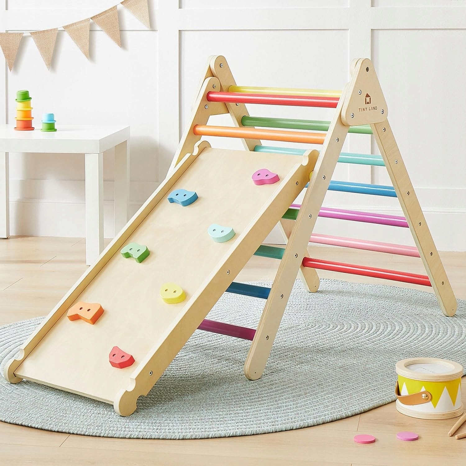 Trójkąt Wspinaczkowy Dla Dzieci 2W1 Montessori Tęczowy Tiny Land Drabinka