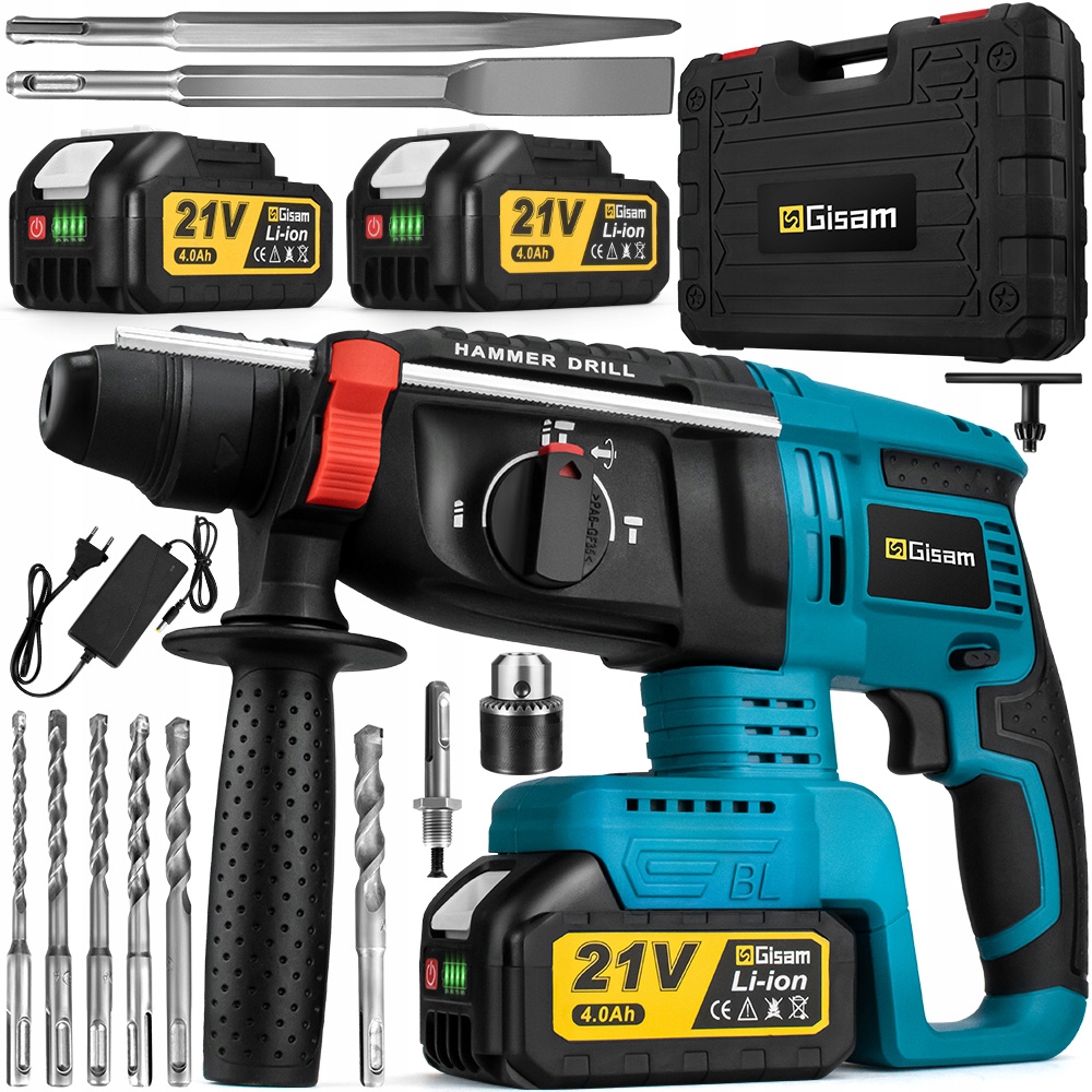 Bezszczotkowa młotowiertarka/wkrętarka udarowa Sds-plus, zestaw 2 akumulatorów w/Box