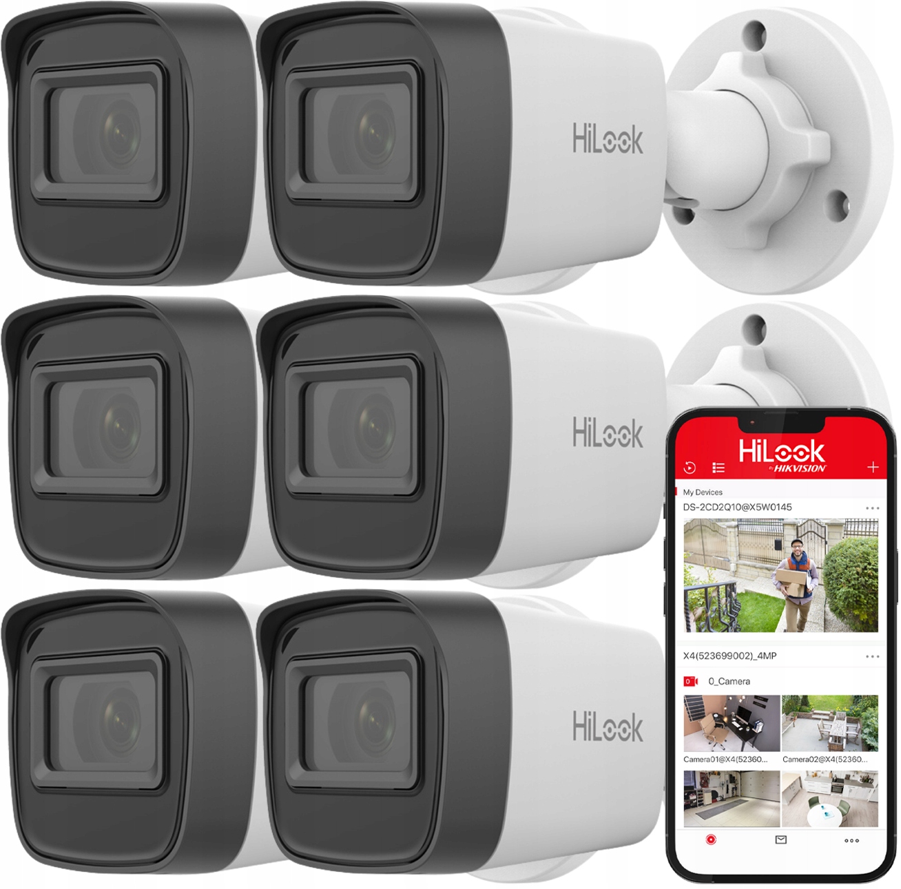 Sada 6 Ip kamier 4MPx tubová HiLook Hikvision PoE IPC-B141H-C IR20 Apka