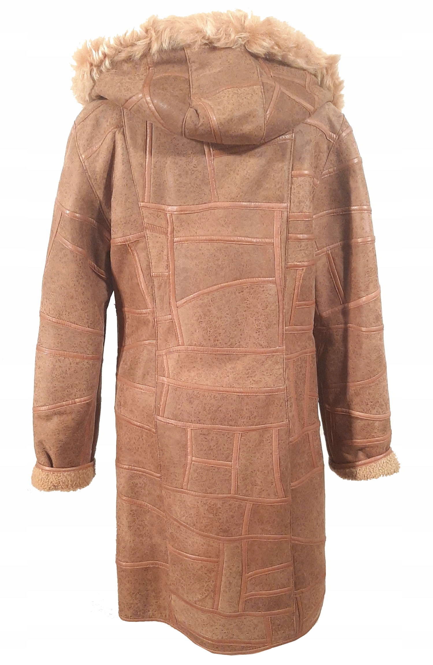 Kożuch Damski 38 RUDY KAPTUR NATURALNY CIEPŁY N1 Rękaw długi rękaw