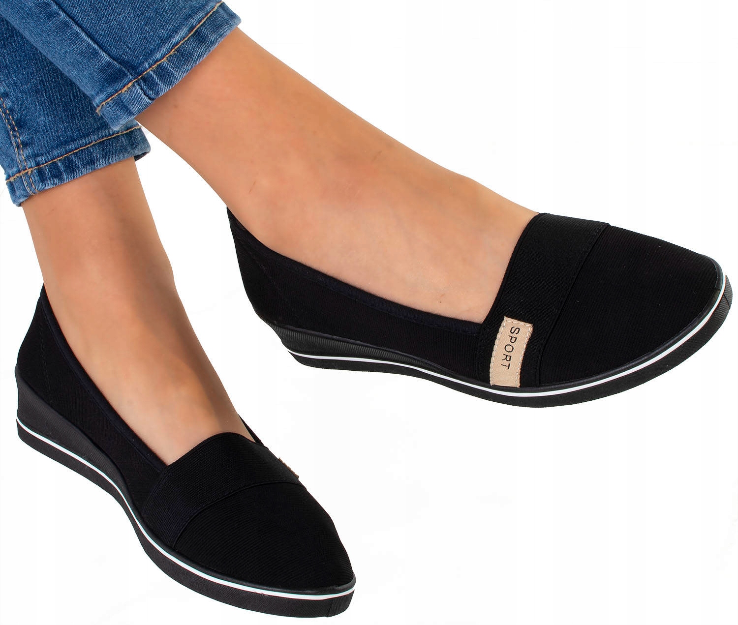 TENISÓWKI BALERINKI CZARNE NA KOTURNIE 41 Rozmiar 41