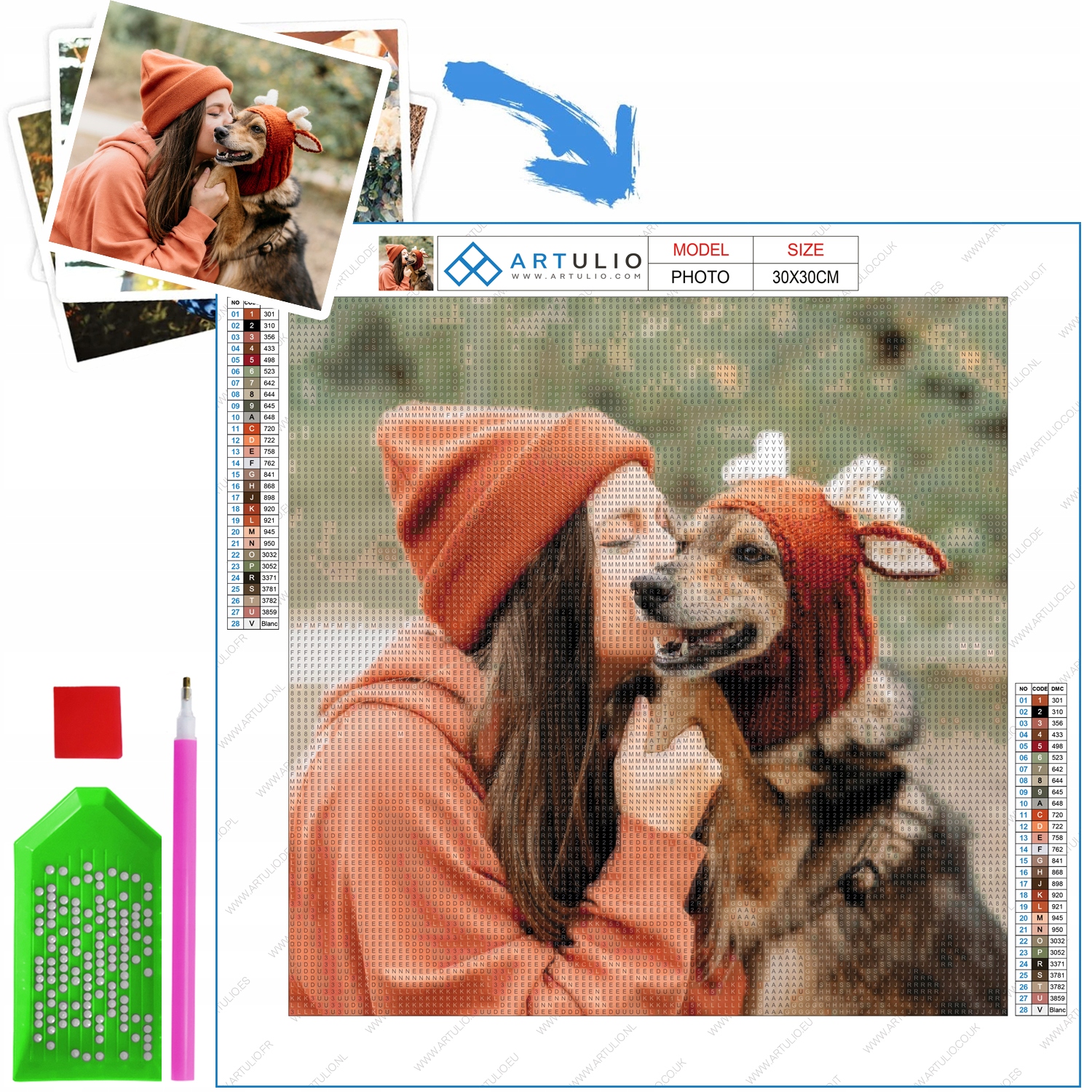 Velmi velká diamantová výšivka z fotografie 40x80 cm, Diamond Painting příslušenství