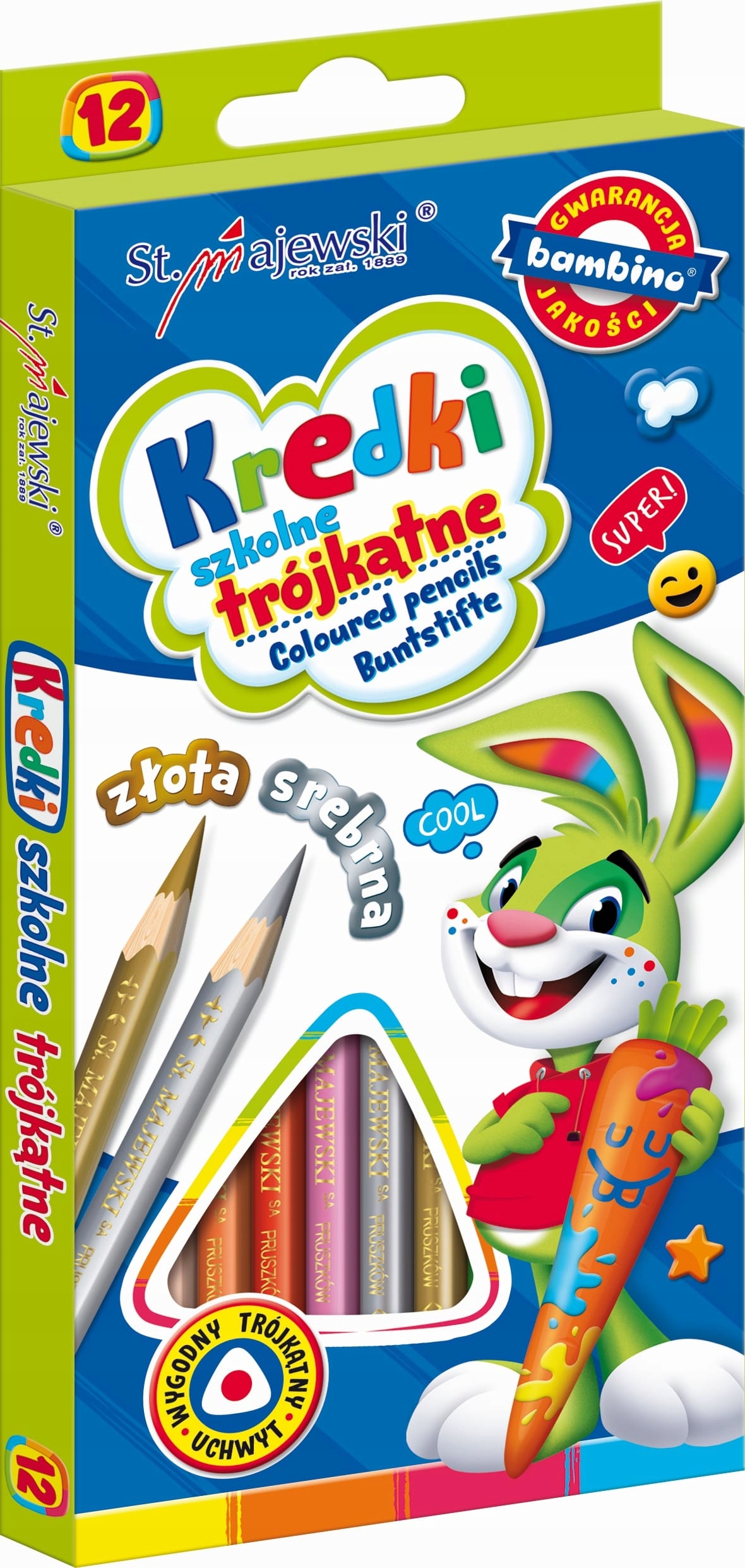 KREDKI BAMBINO OŁÓWKOWE TRÓJKĄTNE 12 KOLORÓW