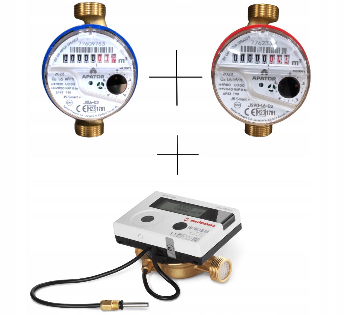 Sada 1/2" vodomer studenej vody vodomer teplej vody teplomer