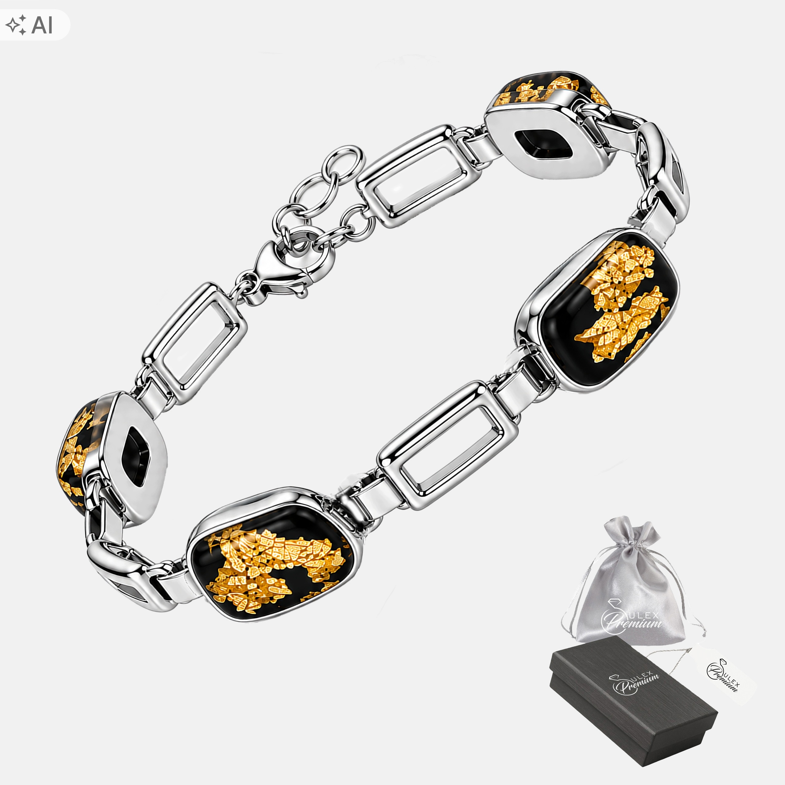 Náramek Stříbro ryzost 925 Pryskyřice s potopenými zlatými vločkami Elegantní