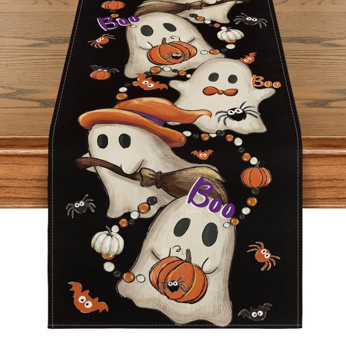 Běhoun Halloween 40X180 CM Duchové Dýně Netopýři Černý Polyester