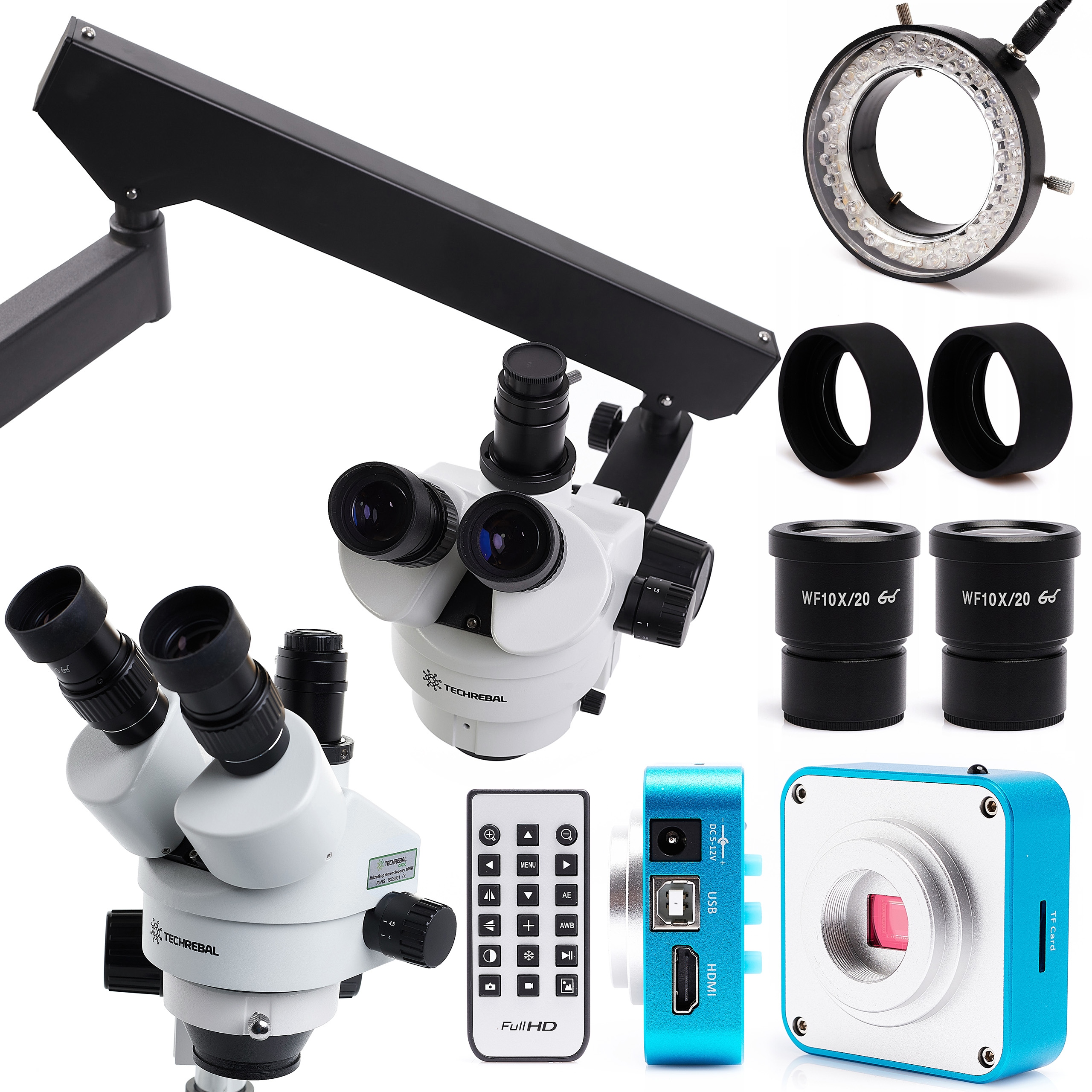 Optický Mikroskop Techrebal 22H 7-45x Kamera 16MP 4K Osvětlení 56x Led