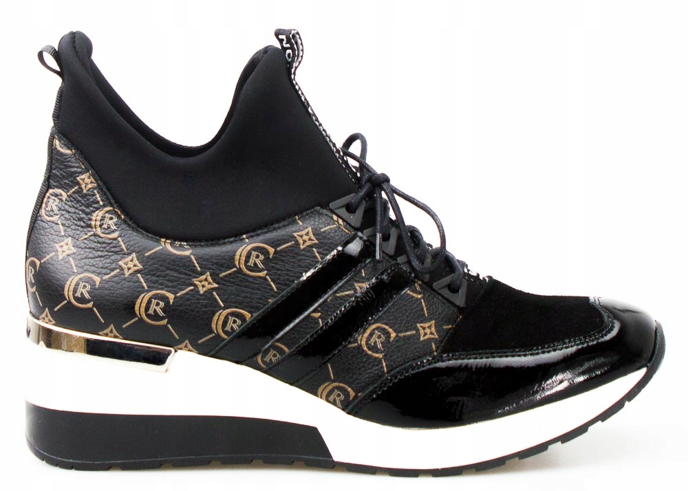 

Czarne Sneakersy Koturny Wiązane Modne Wzorek 36