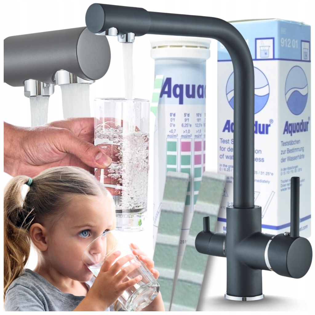 Kuchynská Trojcestná Batéria k drezu na filtrovanú vodu Čierna/chrómová