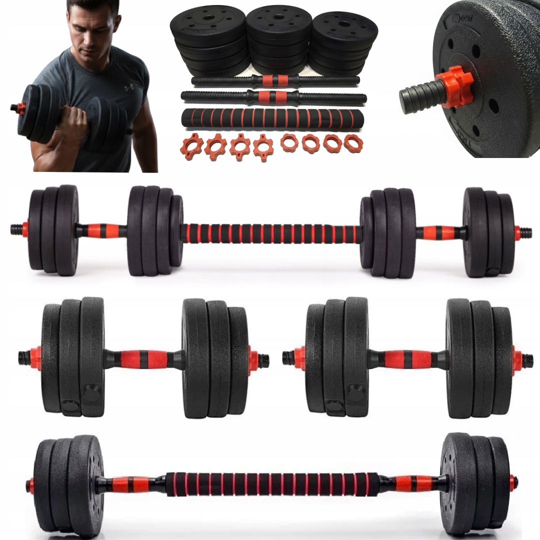 Hantle Regulowane 25KG Zestaw 2W1 Sztanga Bitumiczne Gryf Siłownia Domowa