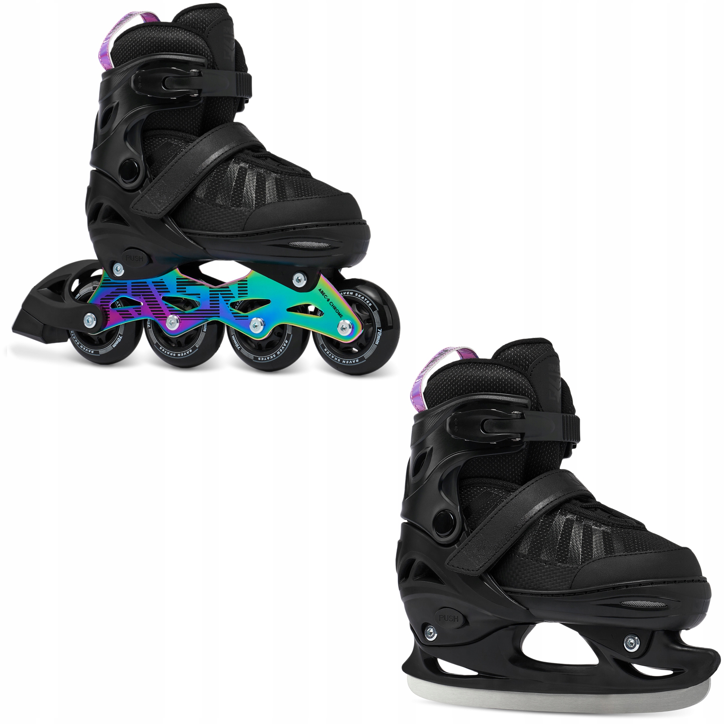 Rolki Łyżwy hokejowe 2w1 Regulowane Raven Oxen Black/Neo Chrome 38-42