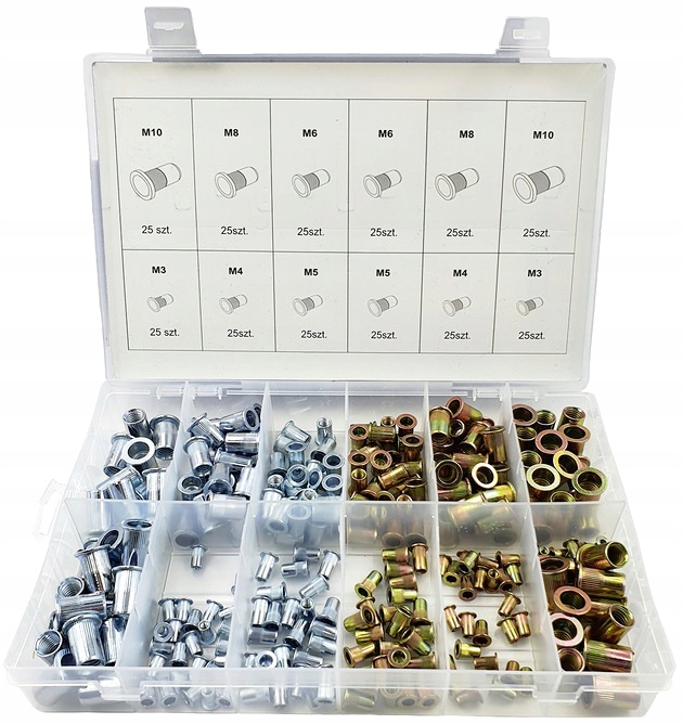 ZESTAW NITONAKRĘTEK STALOWYCH NITONAKRĘTKA WALCOWA OCYNK M3-M10 MIX 300SZT