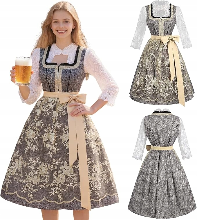 Šaty Dirndl Oktoberfest Tradiční lidová Midi s zástěrou S D1,4r