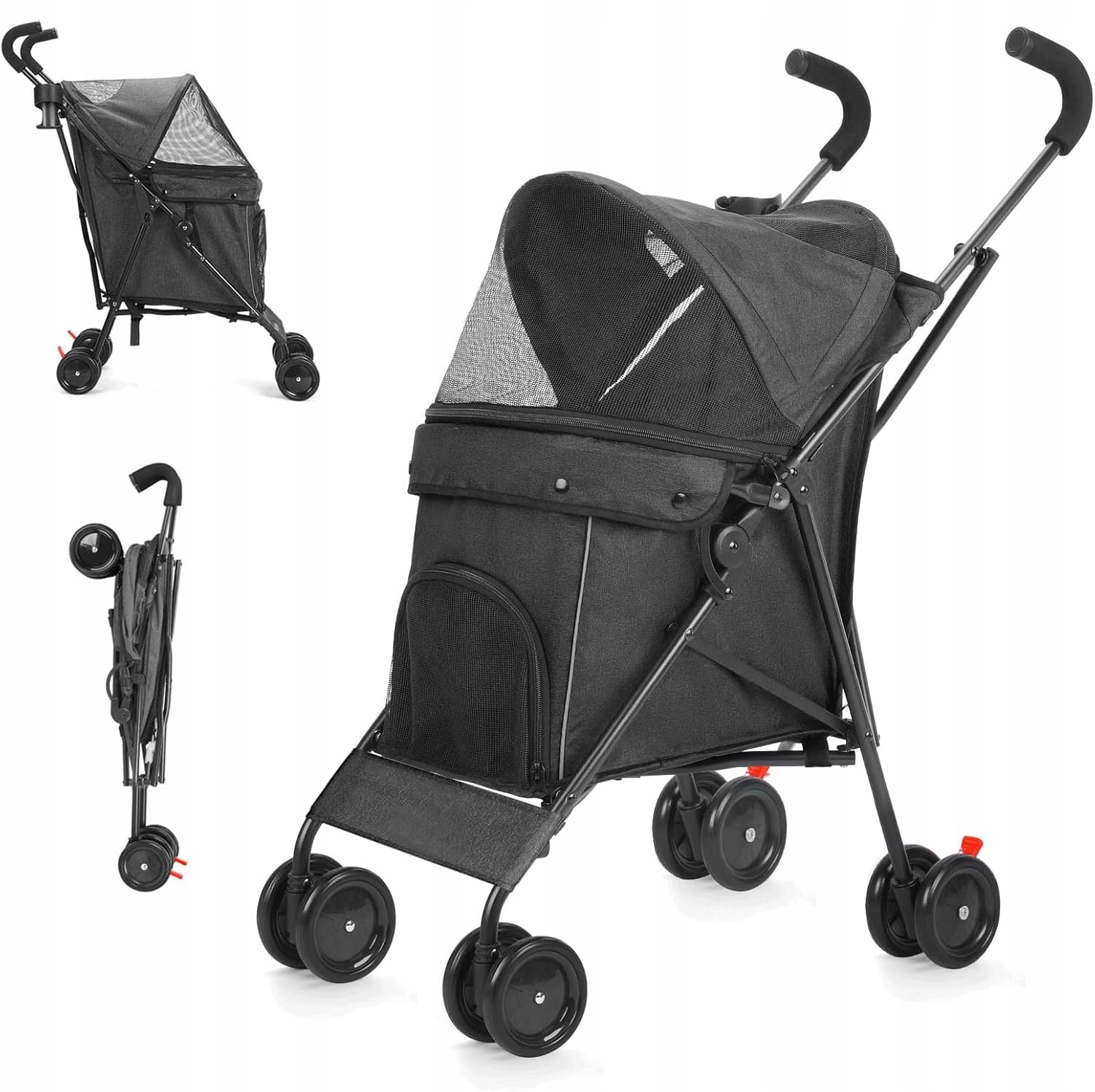 Levně Skládací Kočárek Pro Psa Do 15 Kg S Držákem Na Hrnek A Úložným Košem