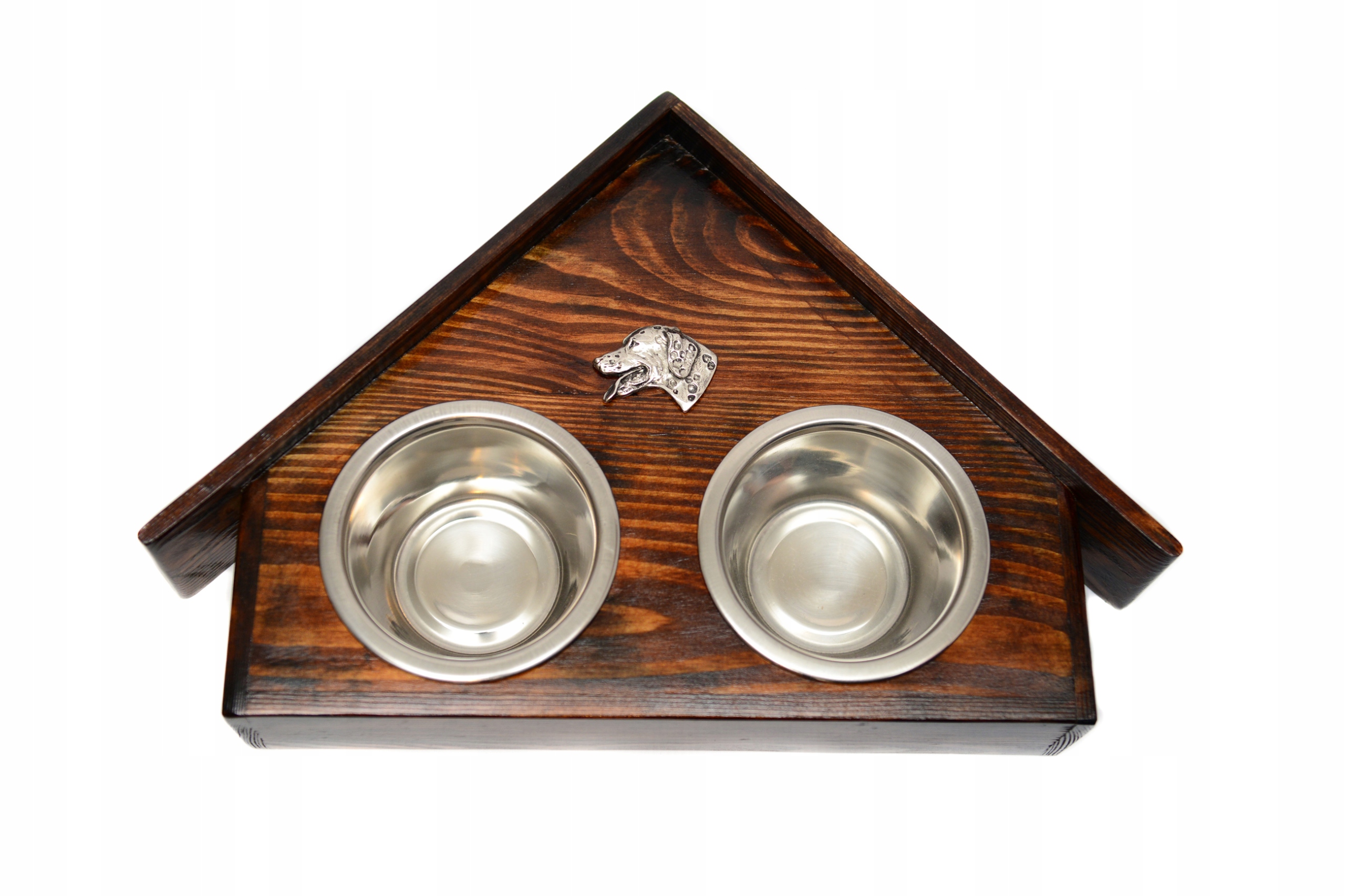 Levně Stojan s miskami pro psa, masivní dřevo, ocelové misky Dalmatin
