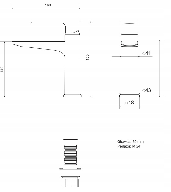 BATERIA UMYWALKOWA STOJĄCA CZARNA MAT CUBIC LOFT Linia 1