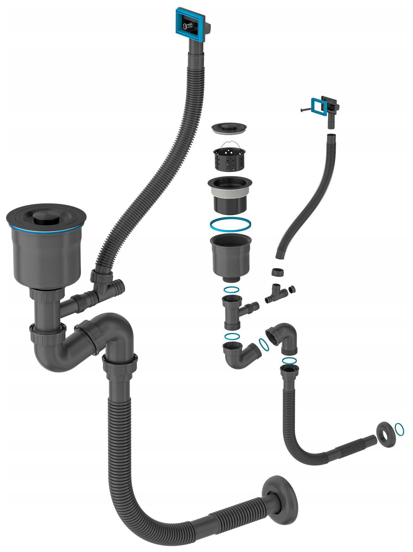 Manuálny Sifón Do Oceľového umývadla Čierny 1 komora