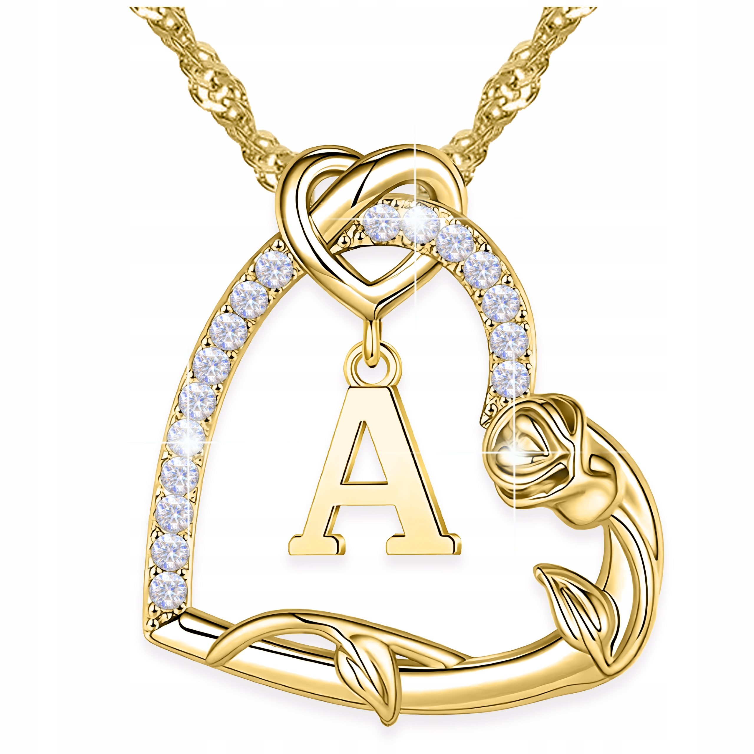 Zlatý náhrdelník 925 Srdce s písmenem Pozlacený 585 Květ života Růže Písmeno A