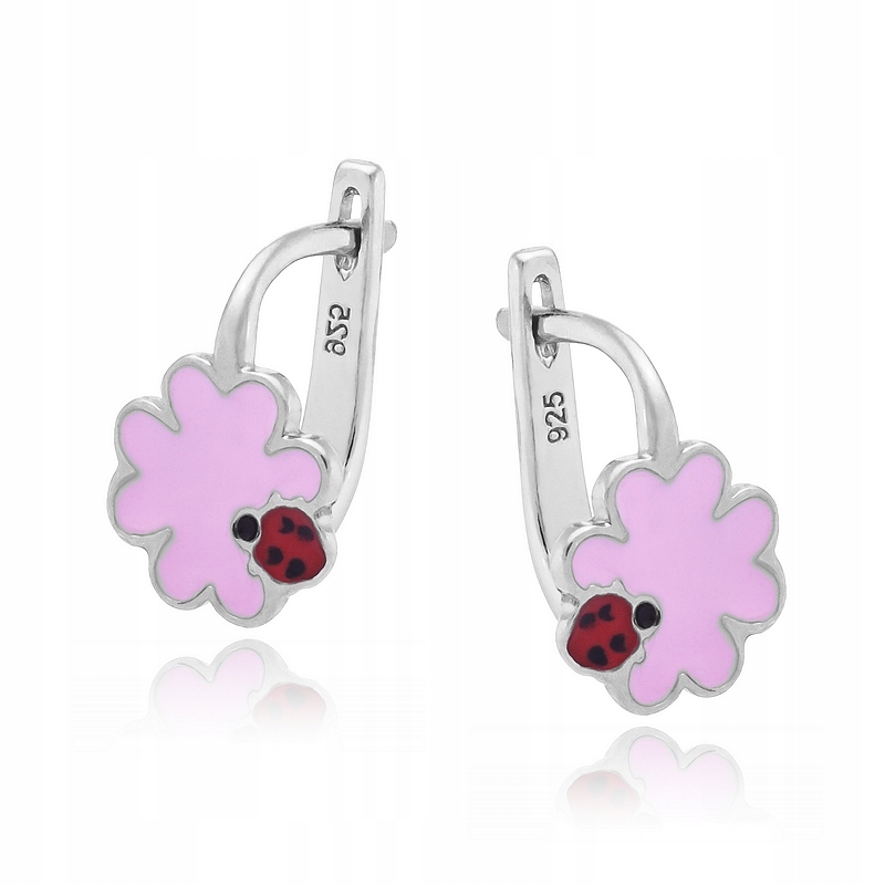 SREBRNE KOLCZYKI DLA DZIECKA KWIATKI RÓŻOWE PR 925