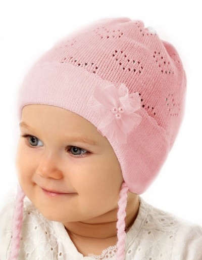 

Czapka Wiosenna Wiązana Ażurowa r.40-42cm 3-6 m-cy