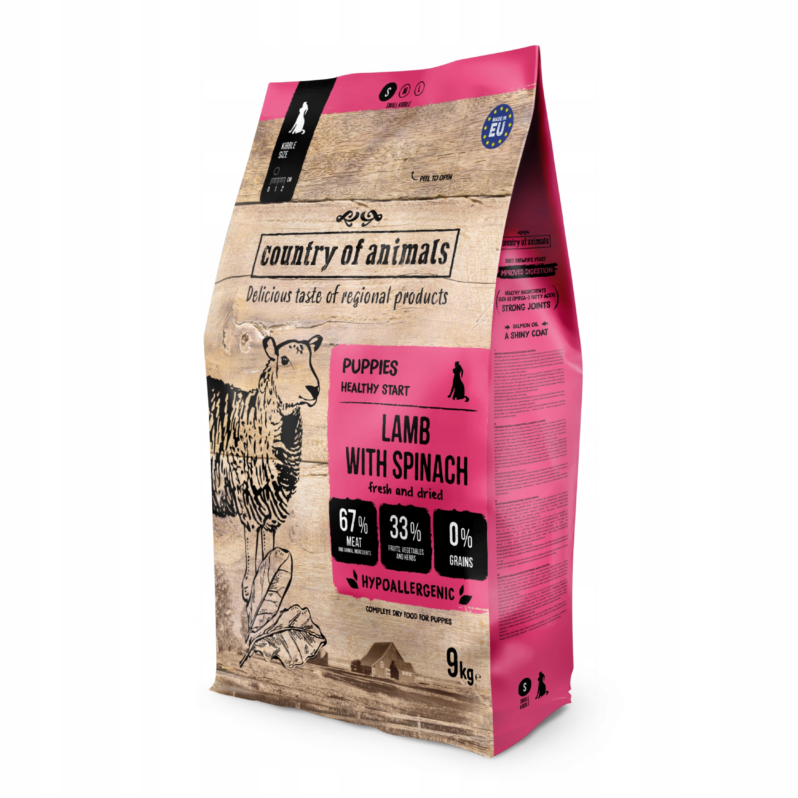 Levně Country of Animals Psí granule jehněčí se špenátem 2 kg