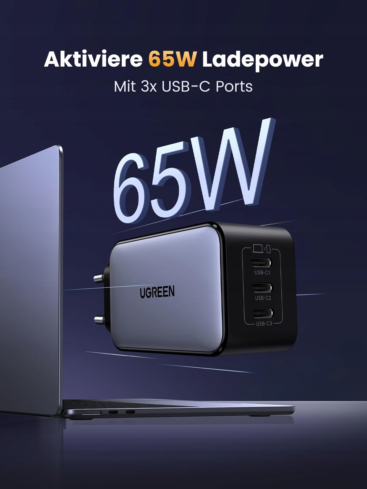UGREEN Nexode ładowarka USB C, 65 W, GaN, zasilacz z 3 portami USB-C — miniatura 2