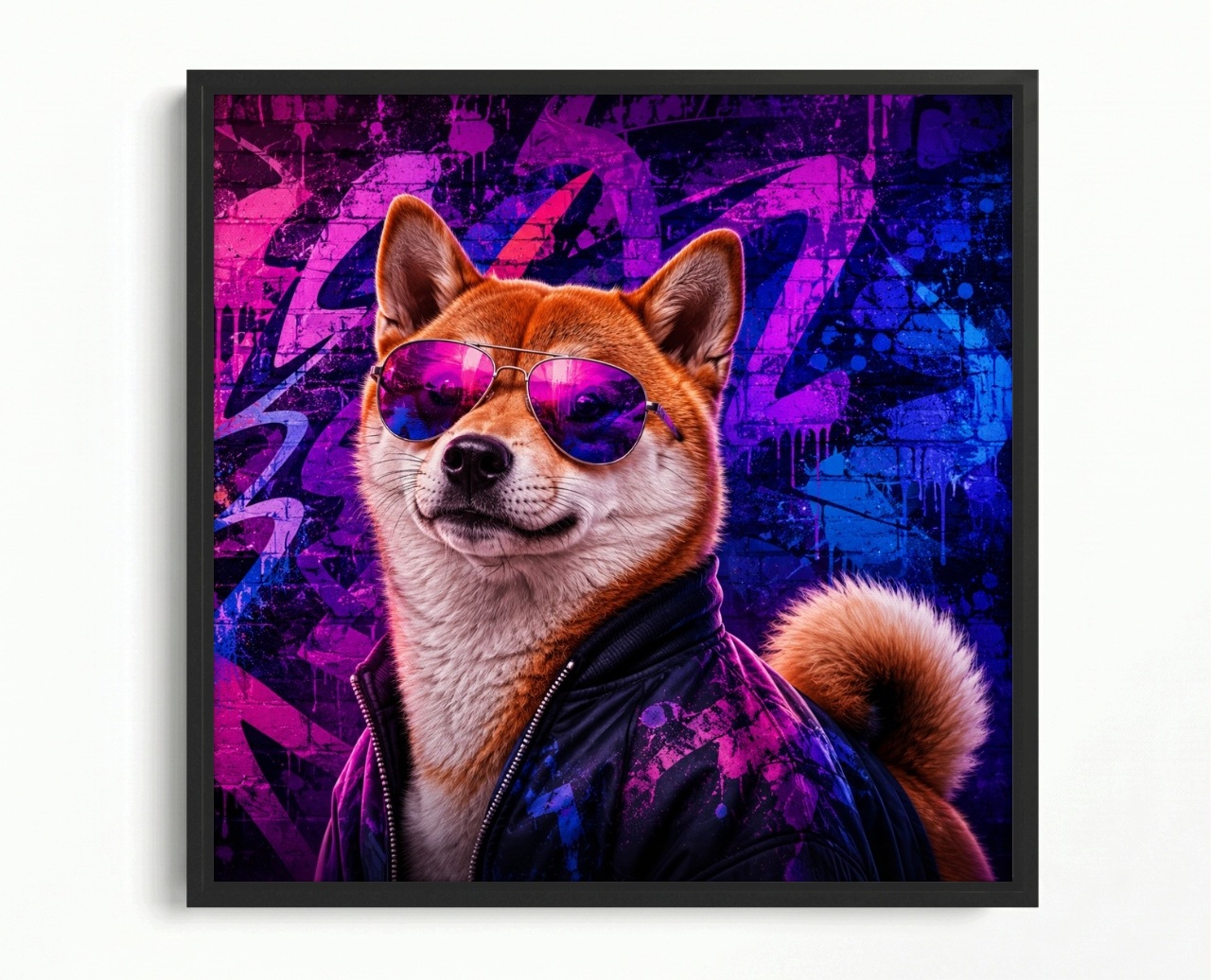 Obraz Rám American Box Cyberpunk Pieseľ Shiba Inu Pes Graffiti 60x60