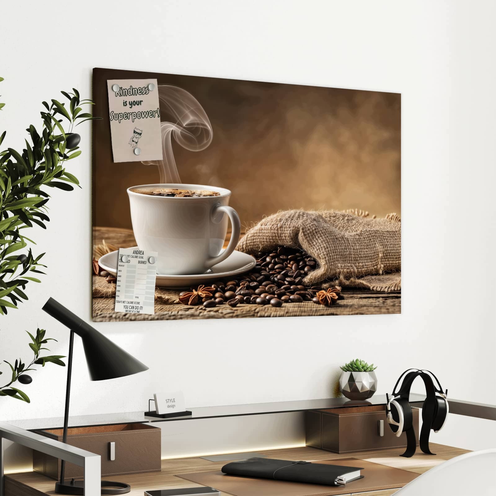 Magnetická tabule Jemné Potěšení kávy 90 × 60 cm