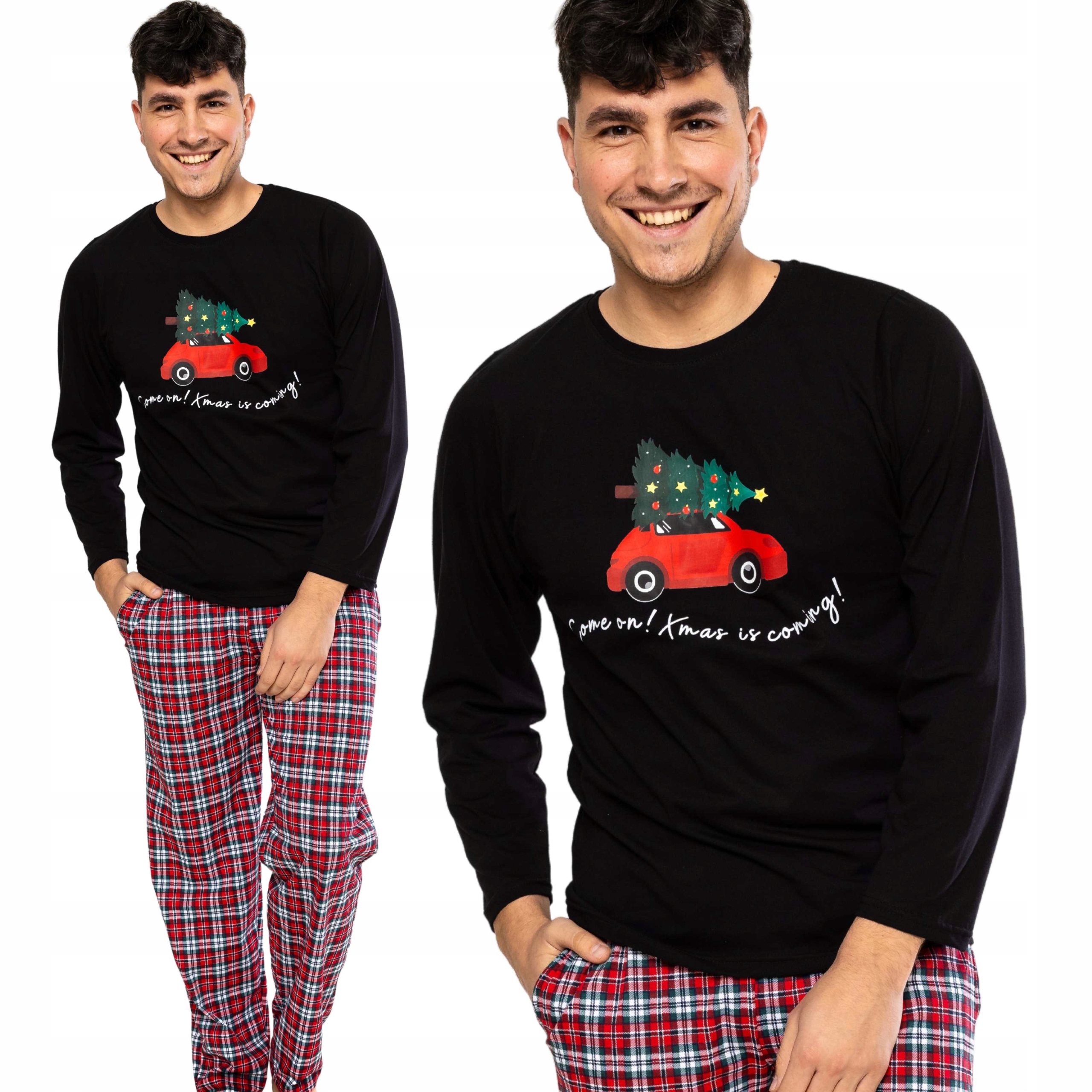 Pánské vánoční pyžamo 100% Bavlna Červená kostka Černá dárek XL