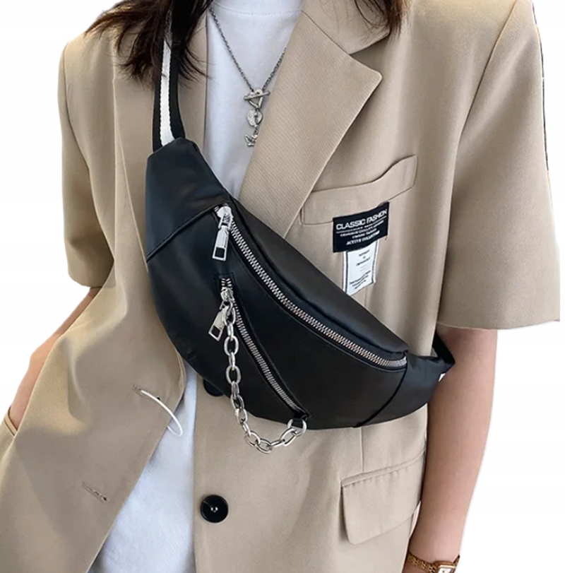 NERKA CZARNA SASZETKA DAMSKA POJEMNA REGULOWANA ŁAŃCUCH WODOODPORNA