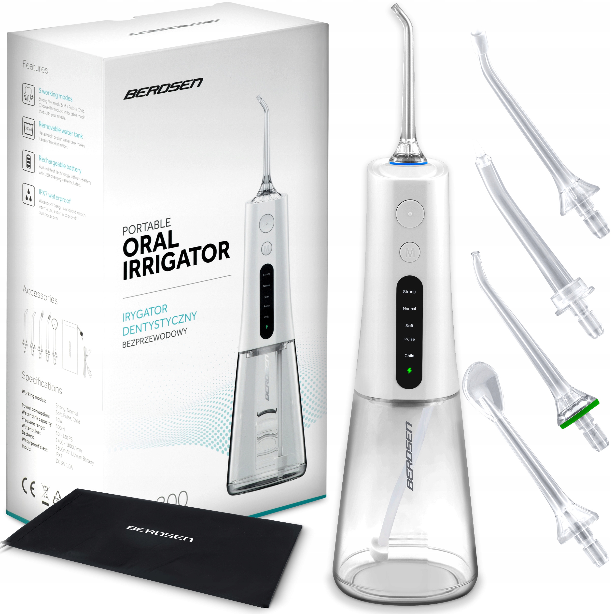 Irygator Dentystyczny Do Zębów Bezprzewodowy 5 Trybów 5 Końcówek