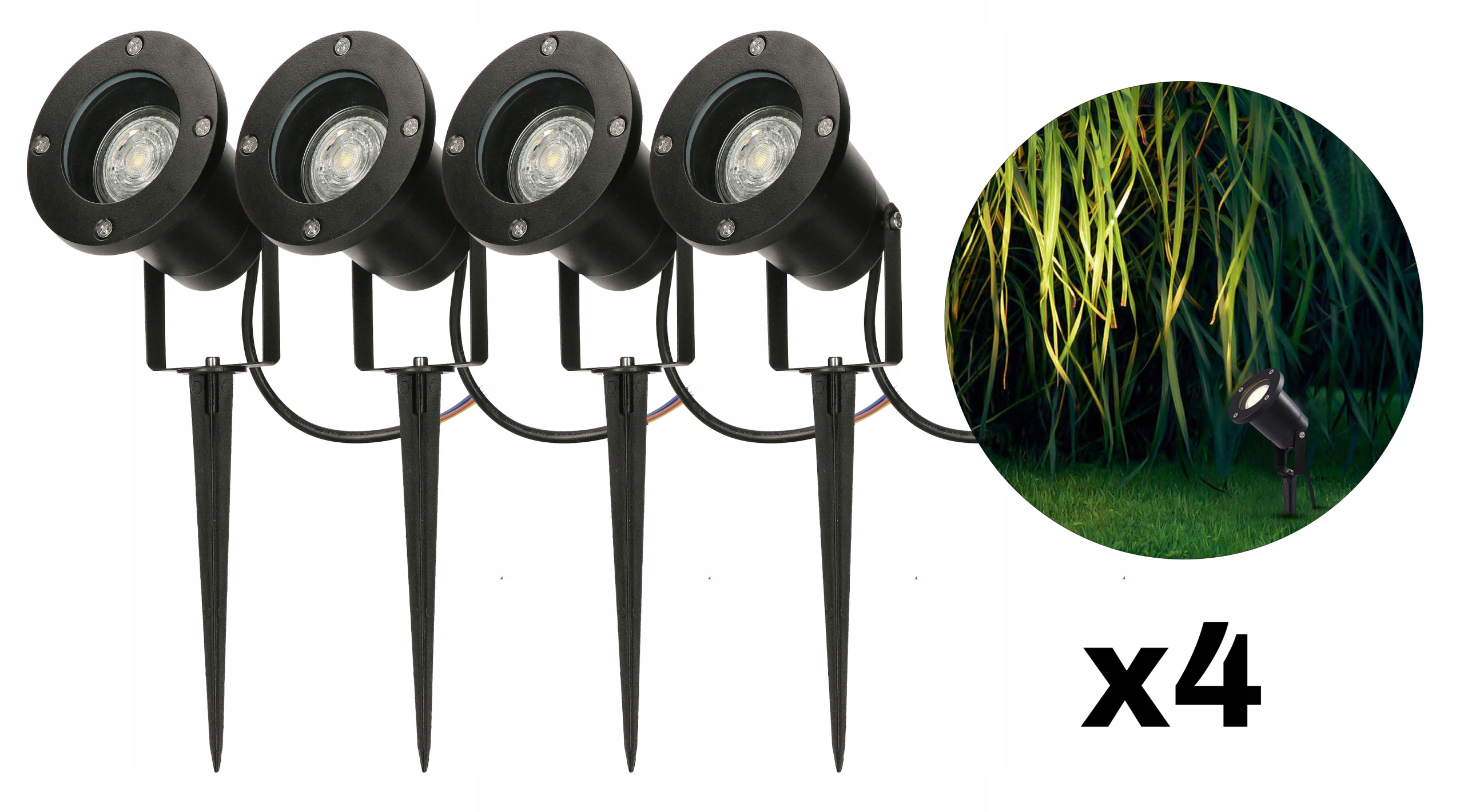Lampa wbijana ogrodowa reflektor Bushio GU10 czarny Zestaw 4 szt Megakabel