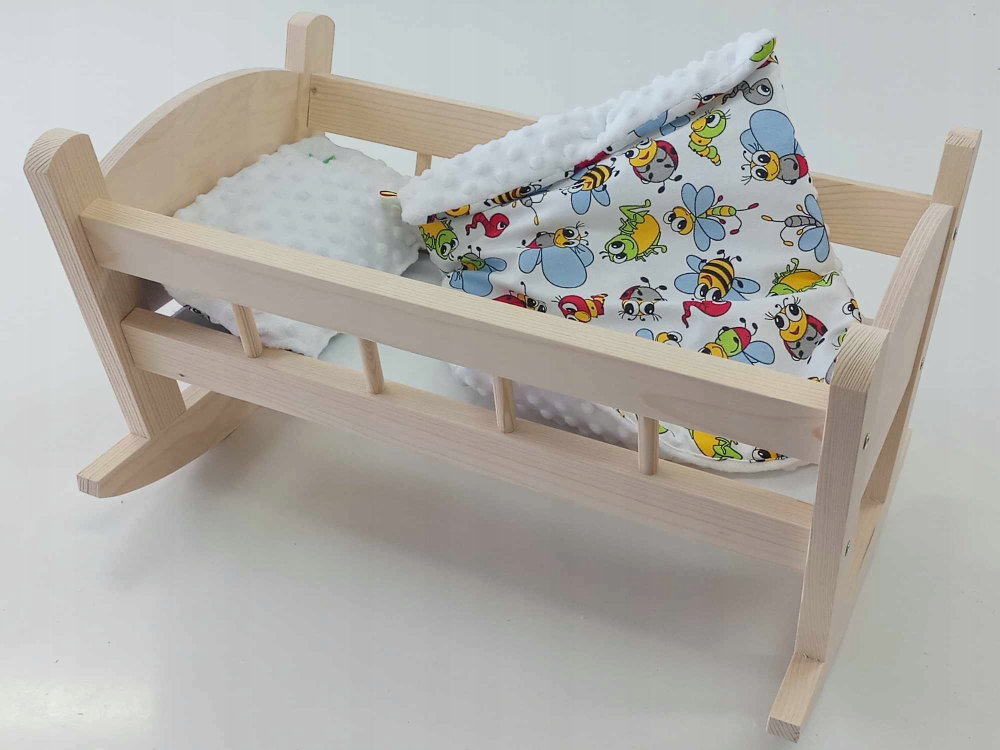 KOŁYSKA DREWNIANA DLA LALKI LALEK DUŻA POŚCIEL