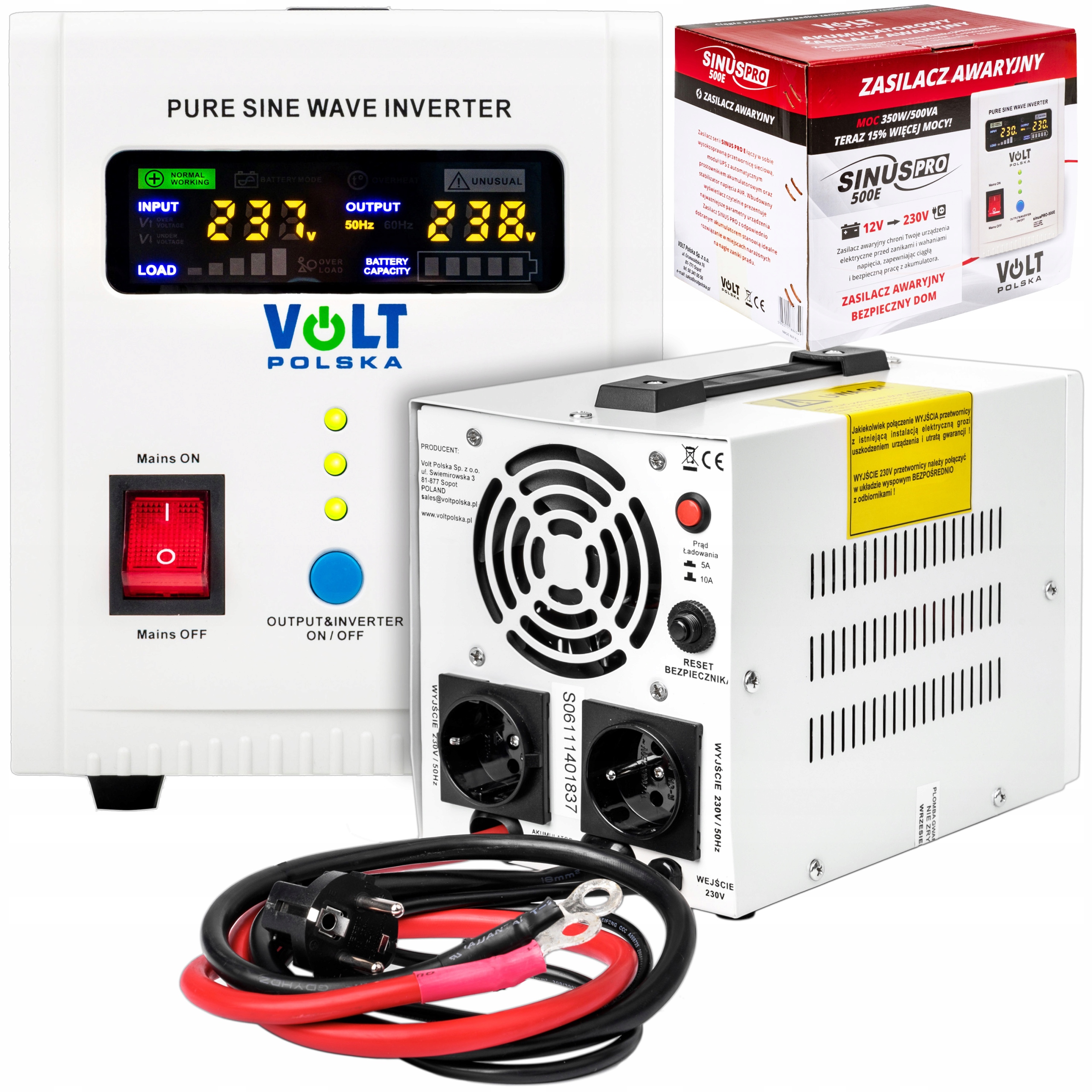 Zasilanie Awaryjne Do Pieca Pompy 12V 500W 230V Volt Polska Sinus Pro 500E