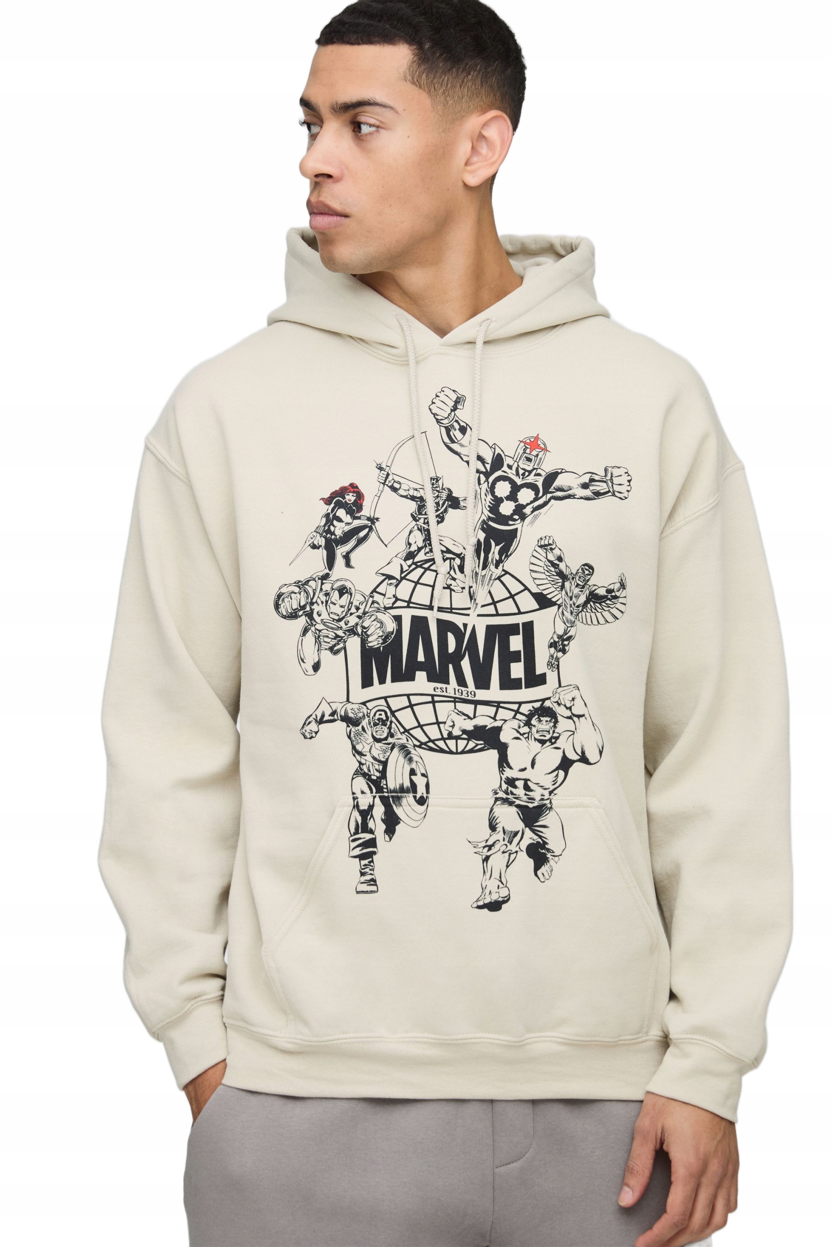 Boohooman Pánská Mikina S Kapucí Marvel Béžová S Potiskem S Z3A