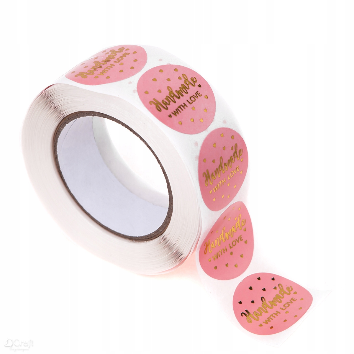 Naklejki Na Rolce Handmade With Love Różowe 500SZT