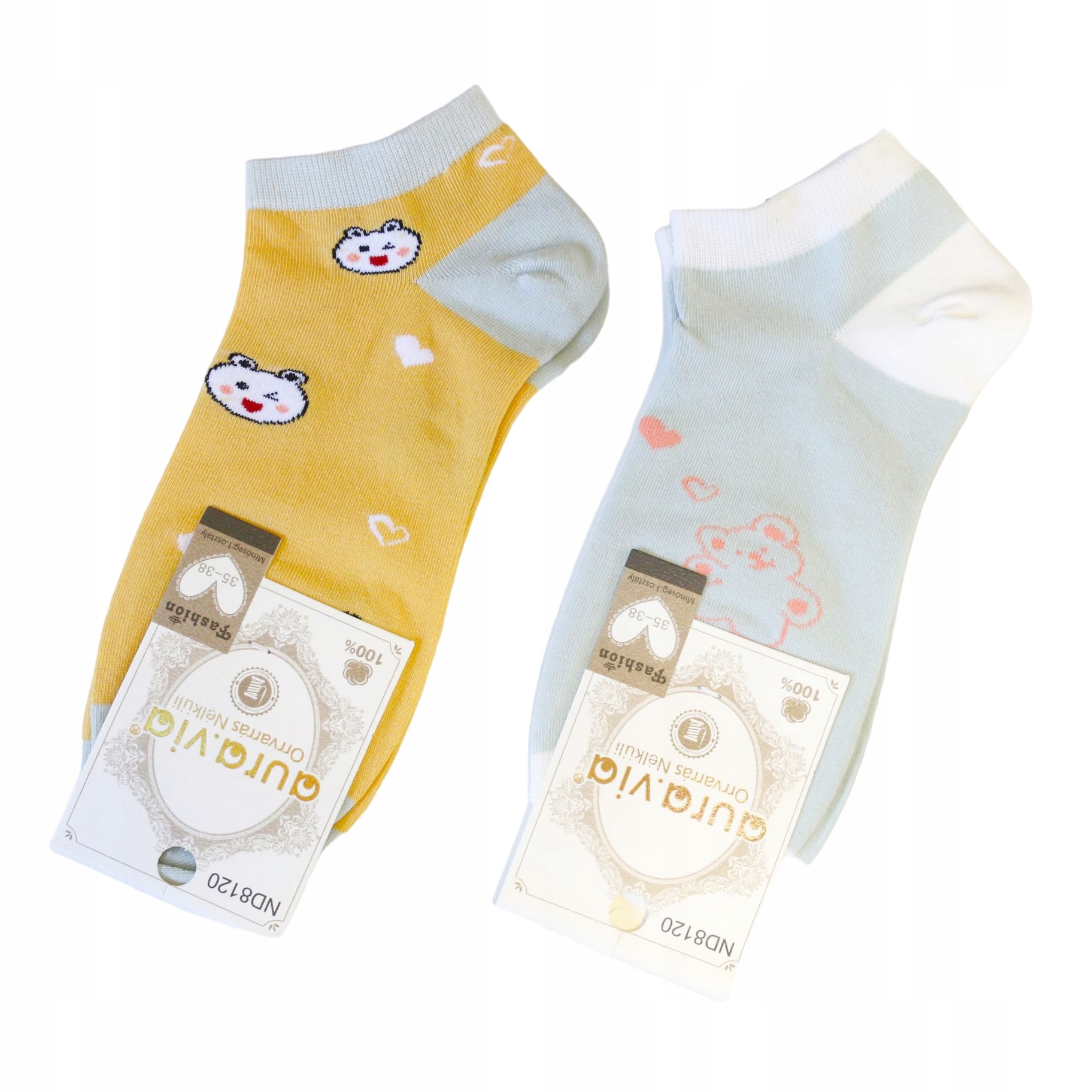 Stopki DAMSKIE kolorowe AURA.VIA młodzieżowe misie miś pastelowe 35-38