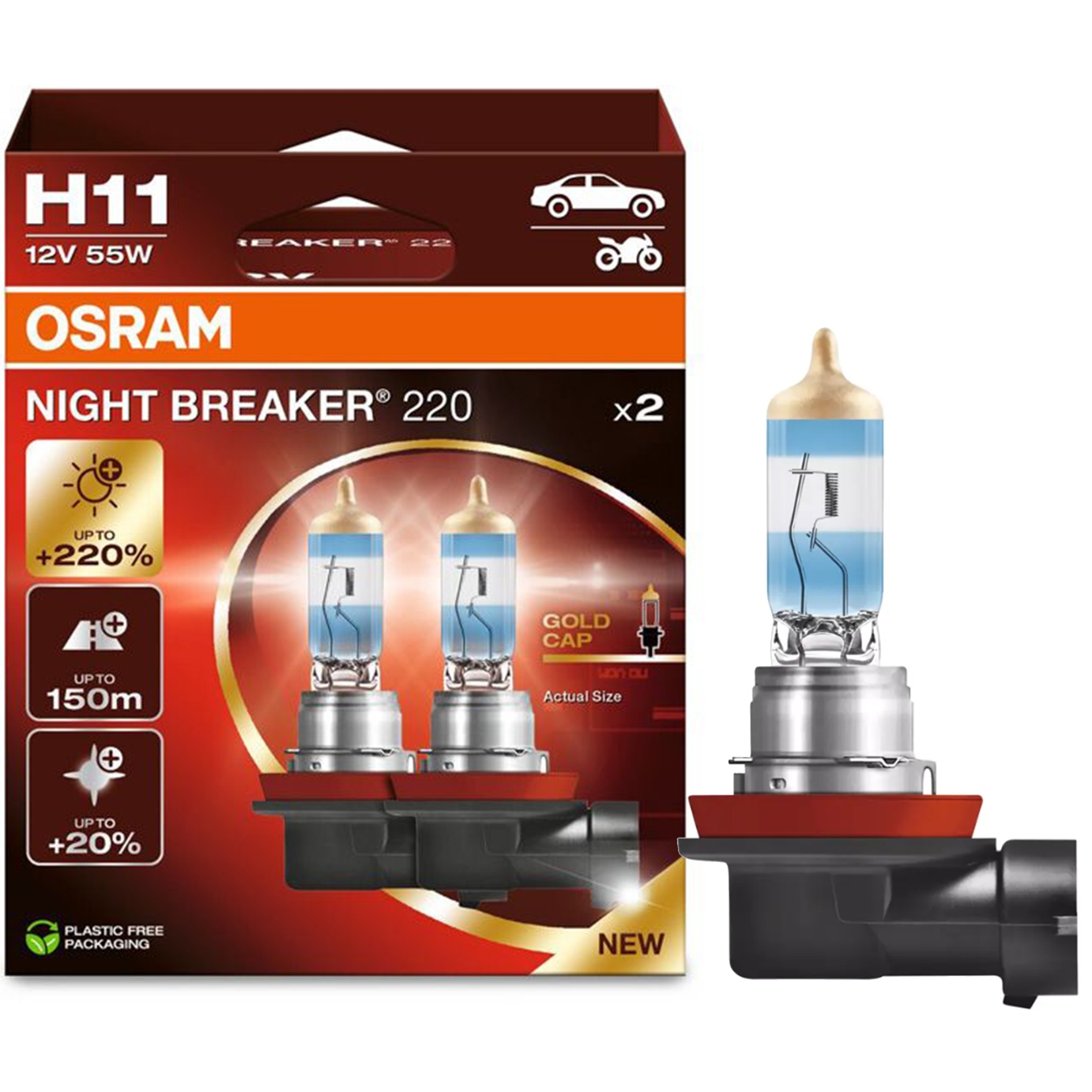 Osram žárovky H11 Night Breaker +220% až +150 m 20% bělejší světlo Novinka