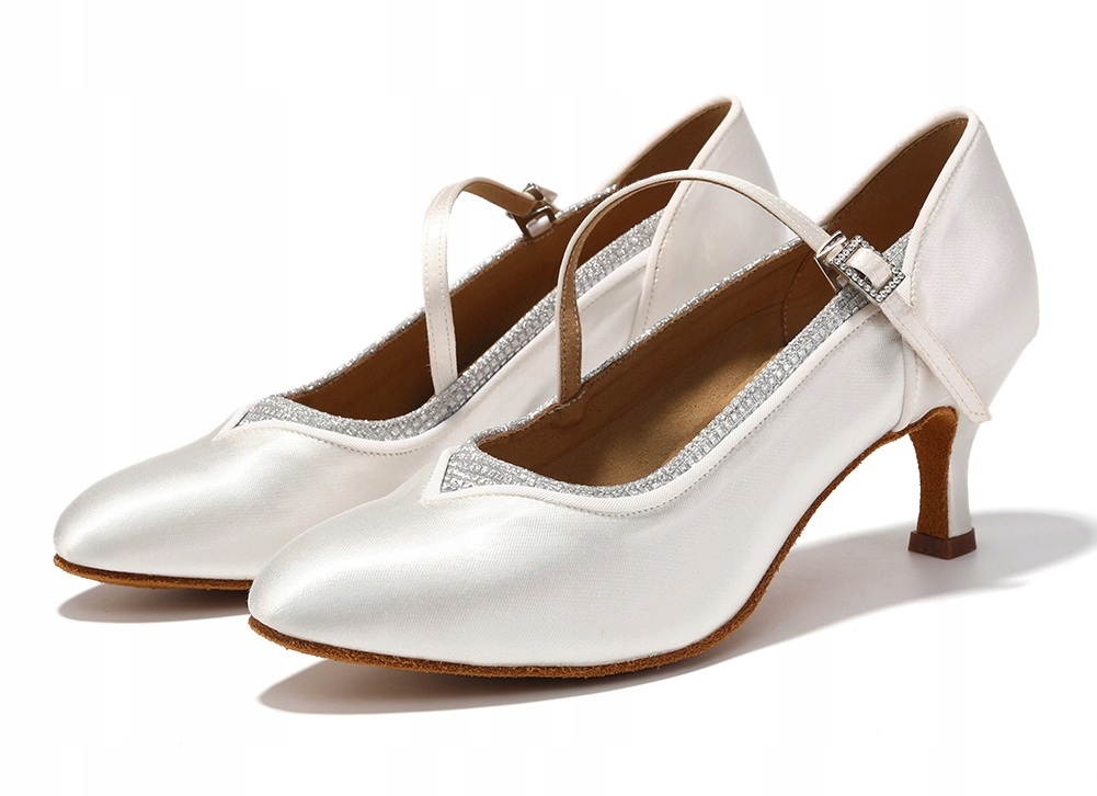 Buty Do Tańca Taneczne Do Standardu Satynowe Kryte Białe Ślubne 6,5cm R.35