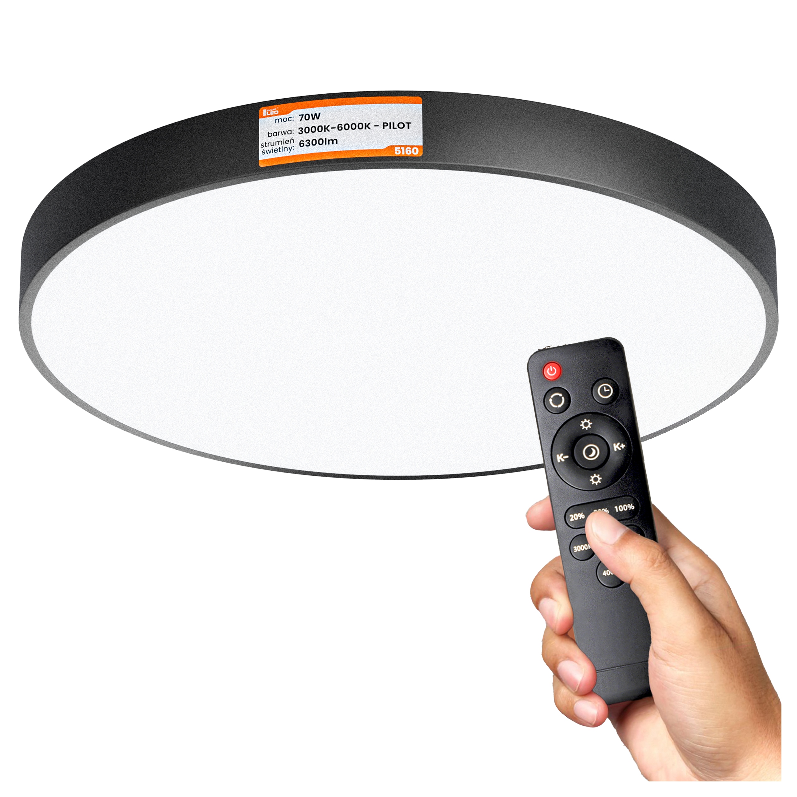Plafon Led Sufitowy Lampa Sufitowa Panel Natynkowy Okrągły Pilot 70W 60cm